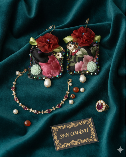 Šité dizajnové náušnice "Sen Ománu"